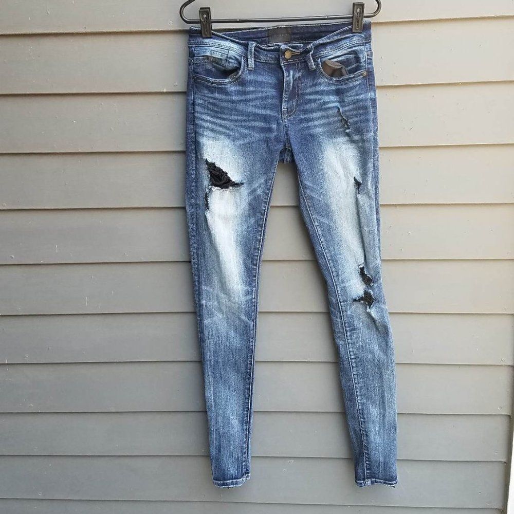 Buckle Black Distressed Jeans with zipper back Pockets size 26-32 Fit #53